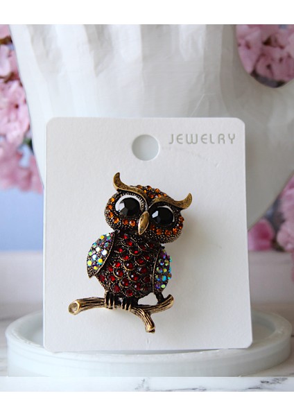 Bordo Renk Baykuş Broş