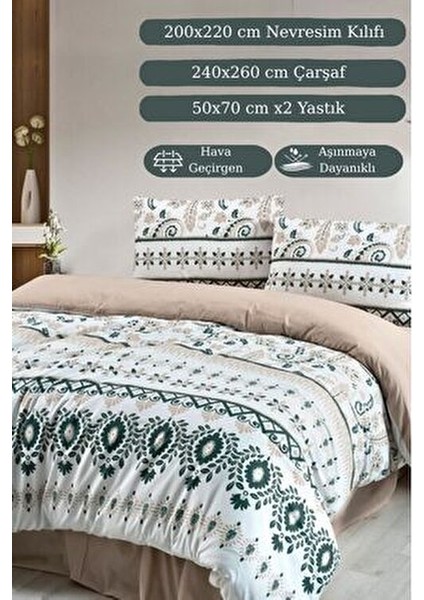 Otantik Çift Kişilik Nevresim Takımı Desenli 200x220 Yüksek Yoğunluklu Pamuk