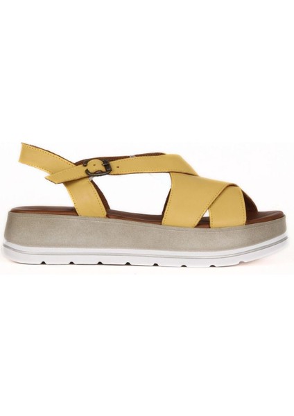 Sarı Deri Kadın Düz Sandalet 01WE3402 01WE3402