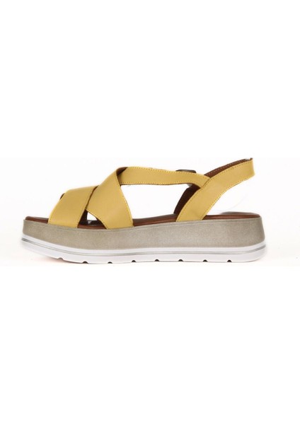 Sarı Deri Kadın Düz Sandalet 01WE3402 01WE3402 modelleri