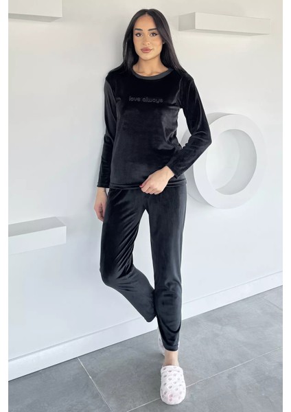 Kadın Baskılı Kadife Sweat Pantolon Ikili Takım P-00018488