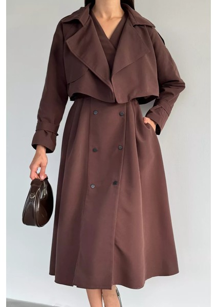 Kadın Trenç Kumaş Ceket Elbise Ikili Takım P-00018250 fırsatları