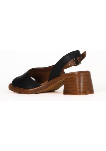 Siyah Deri Kadın Topuklu Sandalet 01WE3803 01WE3803 fırsatları