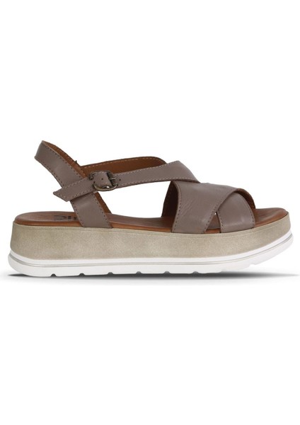 Gri Deri Kadın Düz Sandalet 01WE3402 01WE3402