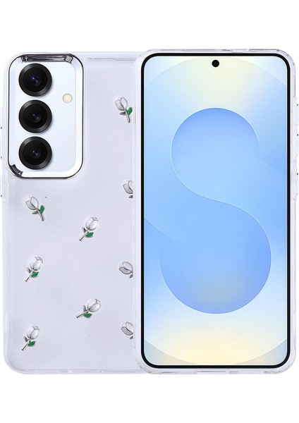 Samsung Galaxy S25 Plus Kılıf Kabartmalı Kelebek-Kiraz-Çiçek Dizayn Şeffaf Kutup Kapak
