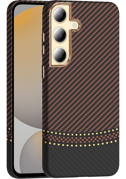 Galaxy S24 Kılıf M-Safe Şarj Özellikli Karbon Fiber Görünümlü Frms Gros Kapak - Gold-Siyah