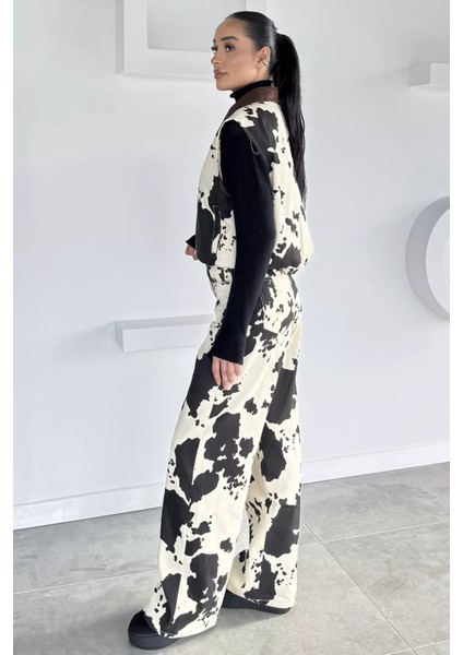 Kadın Kadife Yaka Desenli Yelek Pantolon Ikili Takım P-00018648 fırsatları