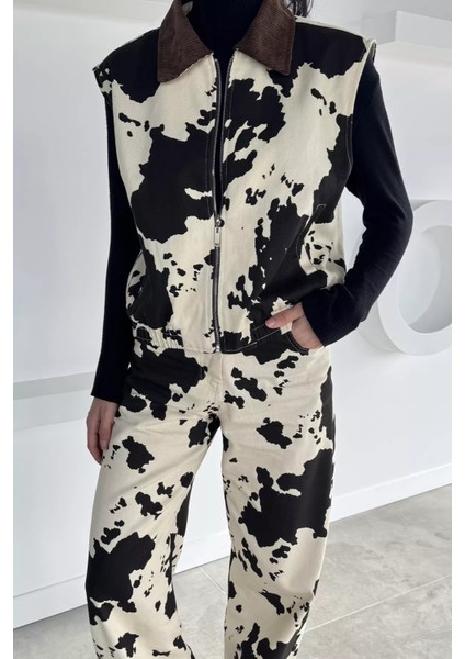 Kadın Kadife Yaka Desenli Yelek Pantolon Ikili Takım P-00018648 fiyatları