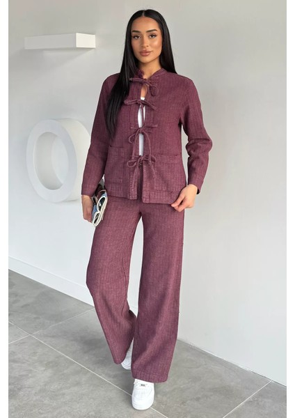 Kadın Ön Bağcıklı Ceket Pantolon Ikili Takım P-00018647
