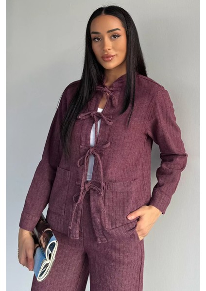 Kadın Ön Bağcıklı Ceket Pantolon Ikili Takım P-00018647 modelleri