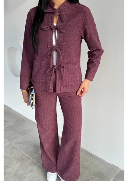 Kadın Ön Bağcıklı Ceket Pantolon Ikili Takım P-00018647 fırsatları