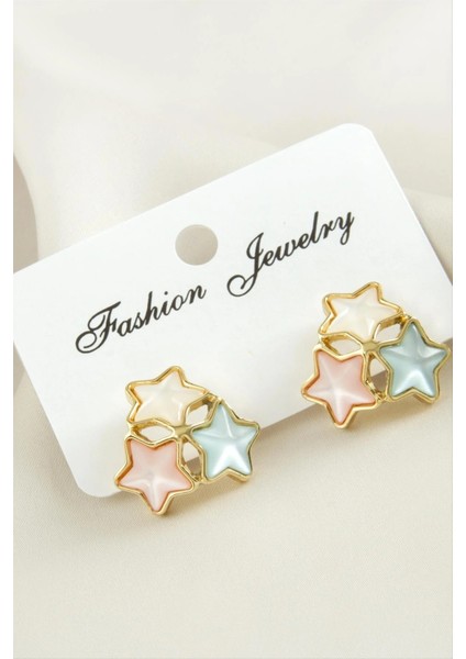 Buğz Yıldız Damla Sedef Taşlı Metal Küpe