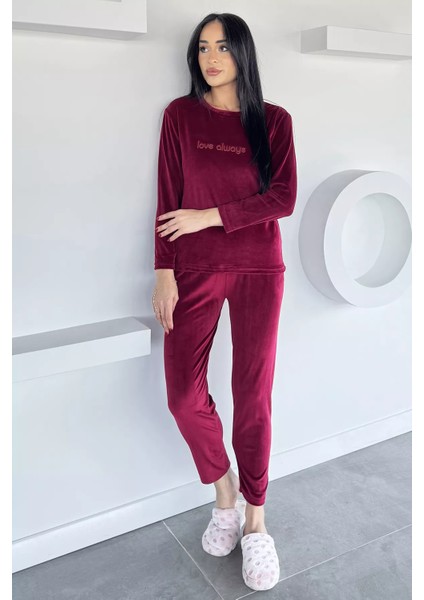 Kadın Baskılı Kadife Sweat Pantolon Ikili Takım P-00018488