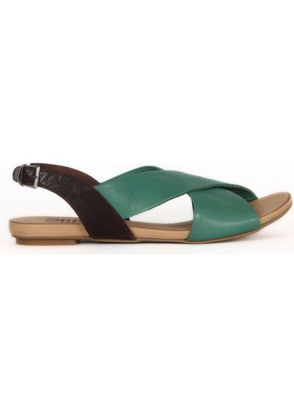 Yeşil Deri Kadın Düz Sandalet 01WQ0816 01WQ0816