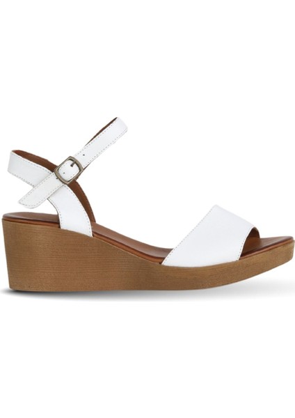 Beyaz Deri Kadın Dolgu Topuklu Sandalet 01WE3904 01WE3904