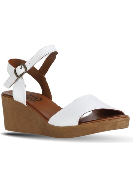 Beyaz Deri Kadın Dolgu Topuklu Sandalet 01WE3904 01WE3904 fiyatları