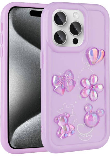 iPhone 14 Pro Max Uyumlu Kabartma Figürlü Parlak Frms Toys Silikon Kapak-Mor fiyatları