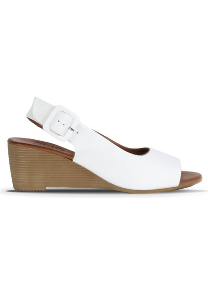 Beyaz Deri Kadın Dolgu Topuklu Sandalet 01WE4002 01WE4002