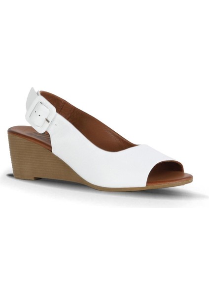 Beyaz Deri Kadın Dolgu Topuklu Sandalet 01WE4002 01WE4002 fiyatları