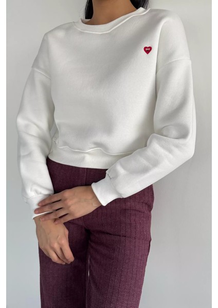 Kadın Bisiklet Yaka Kalp Nakışlı Üç Iplik Şardonlu Sweatshirt P-00018602 modelleri