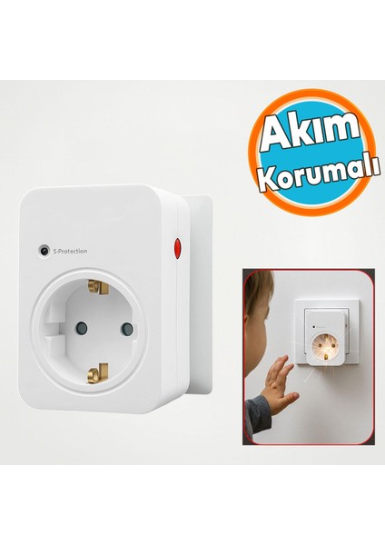 Tekli Priz Akım & Şok Korumalı Açma Kapama Düğmeli Çoçuk Korumalı Fiş 720 Joule IP20 3600 W Koruma