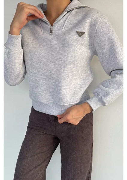 Kadın Yarım Fermuarlı Metal Aksesuarlı Şardonlu Sweatshirt P-00018601 modelleri
