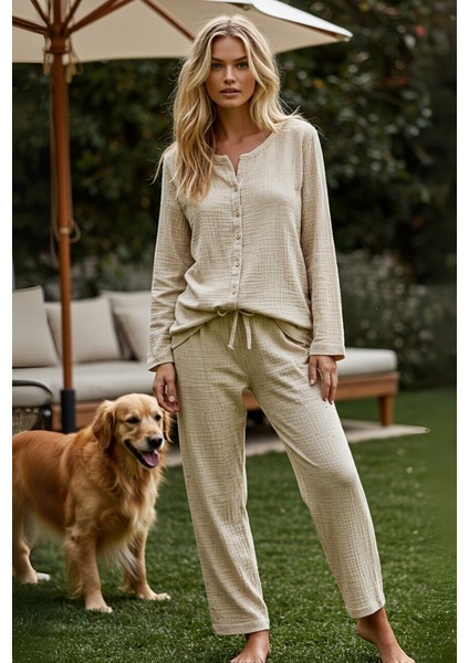 Organik Müslin 2'li Pijama Takımı Naturel Doğal
