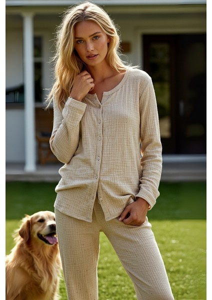 Organik Müslin 2'li Pijama Takımı Naturel Doğal fiyatları