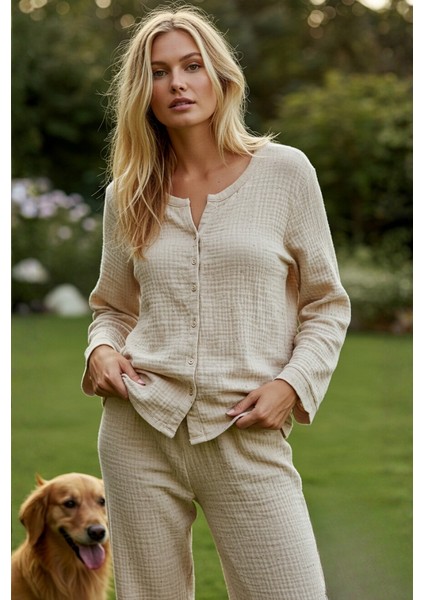 Organik Müslin 2'li Pijama Takımı Naturel Doğal fırsatları