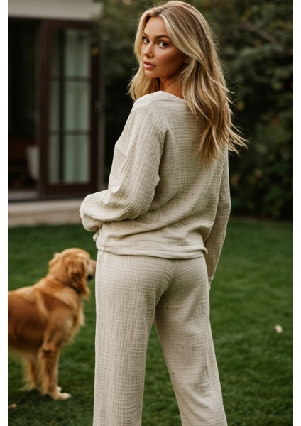 Organik Müslin 2'li Pijama Takımı Naturel Doğal indirimleri