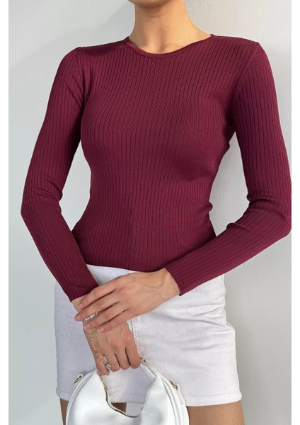 Kadın Bisiklet Yaka Fitilli Triko Kazak P-00018490