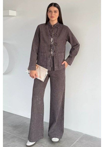 Kadın Ön Bağcıklı Ceket Pantolon Ikili Takım P-00018647