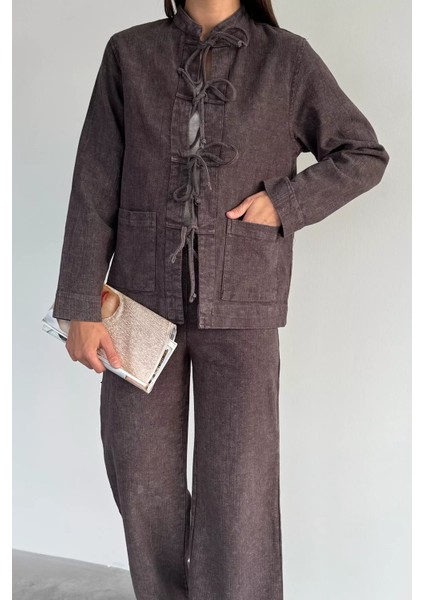 Kadın Ön Bağcıklı Ceket Pantolon Ikili Takım P-00018647 fiyatları