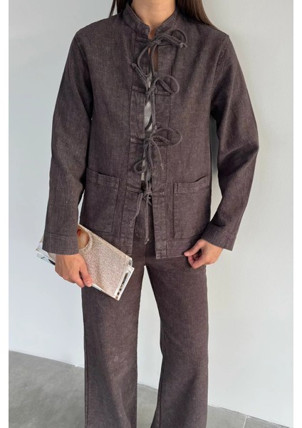 Kadın Ön Bağcıklı Ceket Pantolon Ikili Takım P-00018647 fırsatları