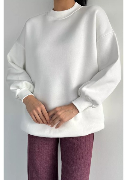 Kadın Dik Yaka Üç Iplik Şardonlu Oversize Sweatshirt P-00018580