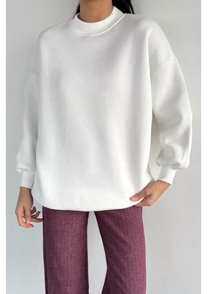 Kadın Dik Yaka Üç Iplik Şardonlu Oversize Sweatshirt P-00018580 fiyatları