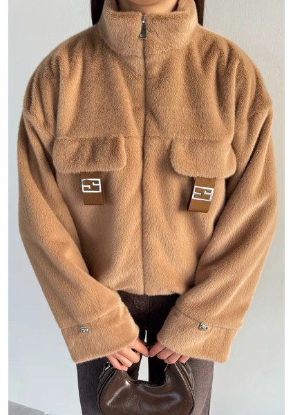 Kadın Astarlı Fermuarlı Peluş Ceket P-00018646