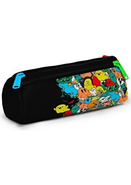 Kids Siyah Karikatür Desenli 3'lü Okul Çanta Seti Ergonomik Kullanım 3 Parça