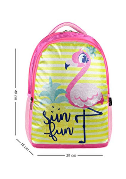 Simli Flamingo Beslenmeli Ilkokul Çanta Seti