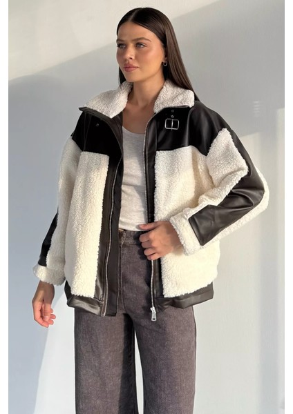 Kadın Iç Astarlı Deri Garnili Kemer Tokalı Mont P-00018680