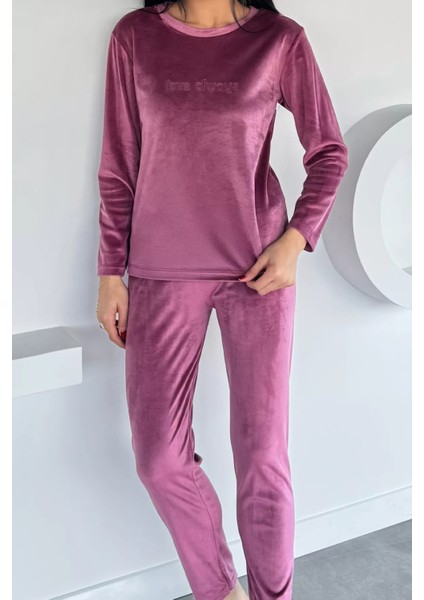 Kadın Baskılı Kadife Sweat Pantolon Ikili Takım P-00018488