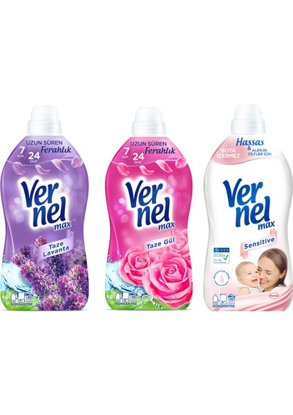 Max Kons.çam.yumuşatıcı 1440 ml Lavanta - Taze Gül ve Sensitive 3 Lü