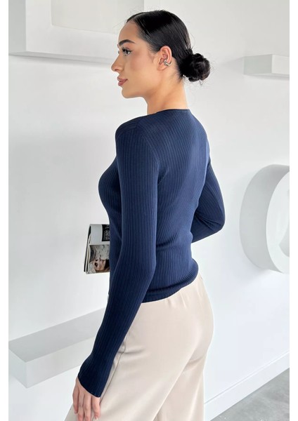 Kadın Bisiklet Yaka Fitilli Triko Kazak P-00018490 fırsatları