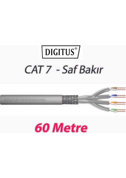Cat7 - 60 Metre Saf Bakır S/ftp Pımf (Pairs In Metal Foil) Data Kablosu Gri