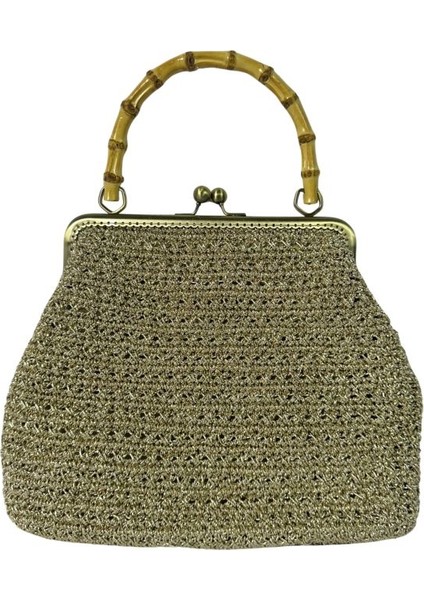 4576EL Örgüsü Ahşap Askılı Simli Kağıt Ip El Çantası / 29 cm x 22 cm fiyatları