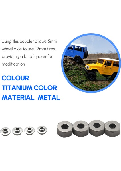 4 Adet 5mm Ila 12MM Metal Kombinatör Tekerlek Göbeği Altıgen Adaptörü Wpl D12 C24 C34 B24 B36 Mn D90 D99 Rc Araba Yükseltme Parçaları, Titanyum Rengi (Yurt Dışından) modelleri