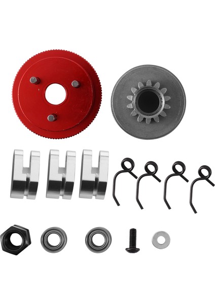 Debriyaj Çan Pabuçları Rulman 14T Dişli Volan Montaj Takımı Seti Yaylar Konik Motor Somunu 1/8 Rc Araba Hpı Hsp Traxxas Eksenel Himoto (Kırmızı + Gümüş) (Yurt Dışından)