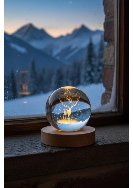 Ahşap Tabanlı Geyik Figürlü LED Işıklı Küre fırsatları