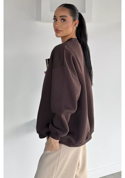 Kadın Bisiklet Yaka Şardonlu Oversize Sweatshirt P-00018609 fırsatları