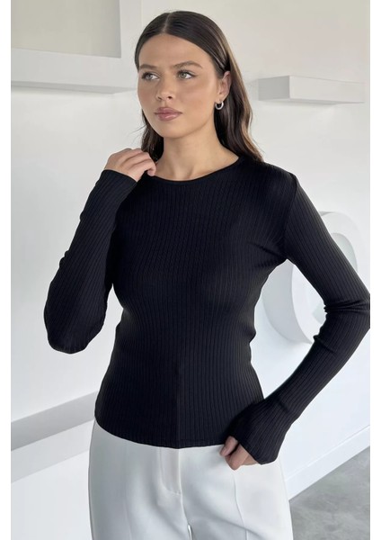 Kadın Bisiklet Yaka Fitilli Triko Kazak P-00018490